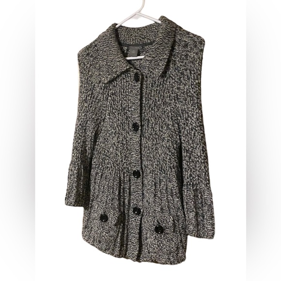 Ann Taylor Women’s Medium Open Cardigan Sweater Chunky Knit Black White Gray - Picture 3 of 13